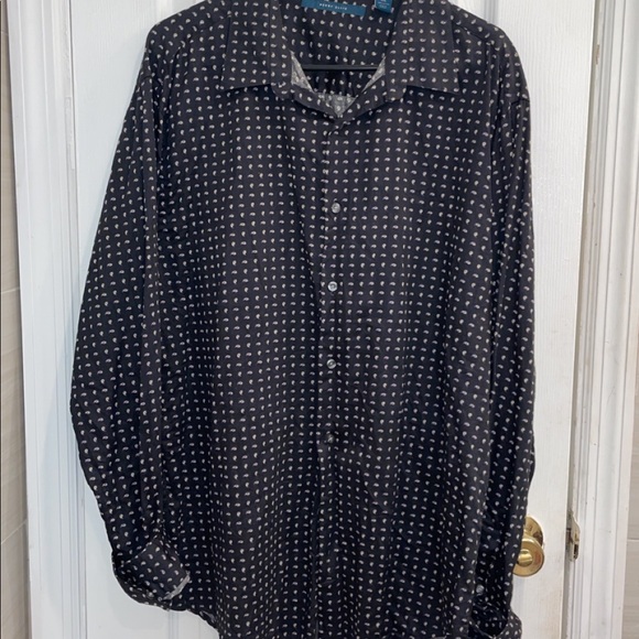 NWOT Perry Ellis black long sleeve button down with purple and yellow pattern 2X - Picture 4 of 5